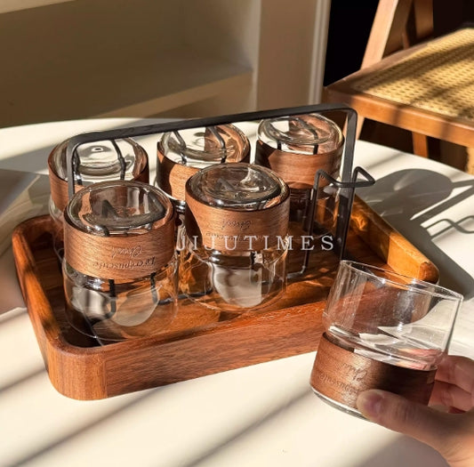 好宅選品 🏠 北歐風水杯套組 咖啡杯 玻璃杯 防燙隔熱 竹製杯套 杯架 托盤