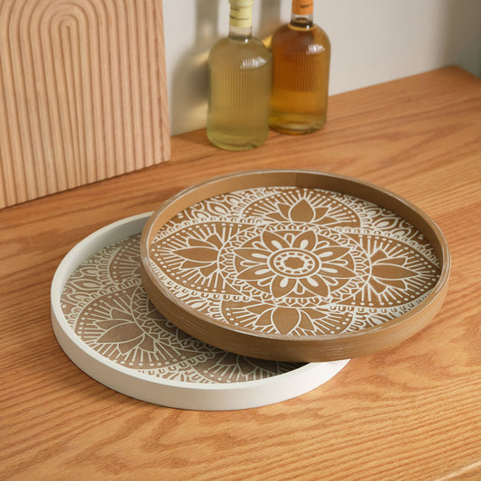 好宅選品 🏠 木質圖騰托盤 收納置物托盤 歐式復古 擺飾 木盤 裝飾盤