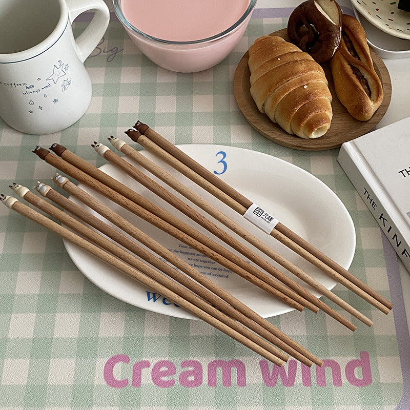 好宅選品 🏠 可愛卡通 小熊 兔子 小狗 小貓 實木筷 家用筷子 情侶 成雙成對 賀禮