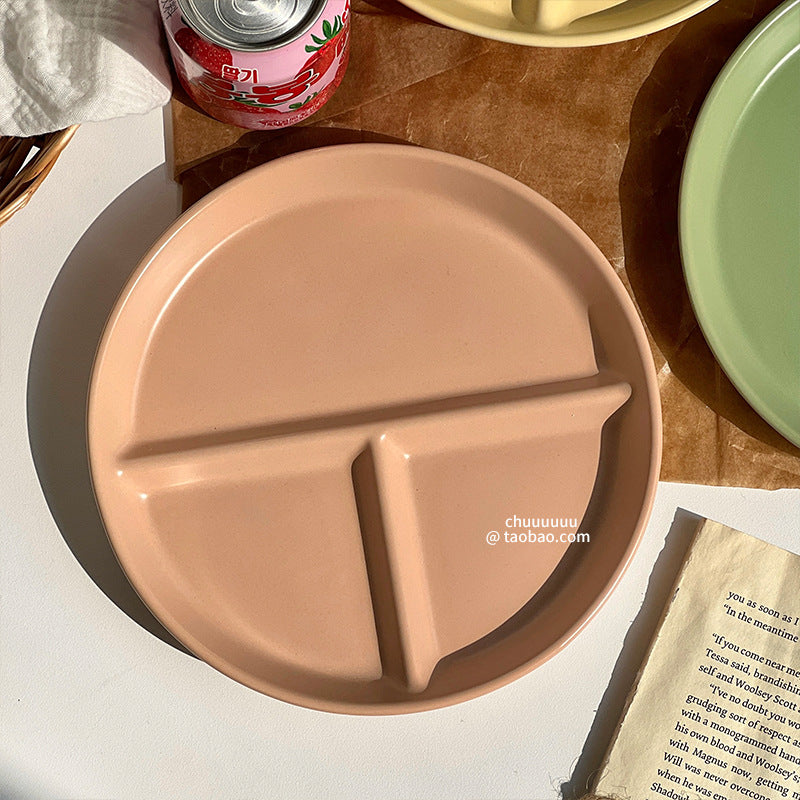 211餐盤 分隔定量盤 餐盤分格 圓形三格 陶瓷盤子 水果盤 陶瓷盤 三格盤