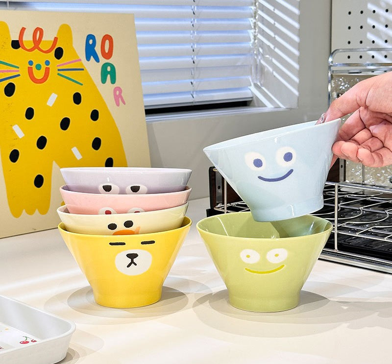 好宅選品 🏠 表情包 陶瓷飯碗 餐具 斗笠碗 防燙 飯碗 沙拉碗 一家人飯碗