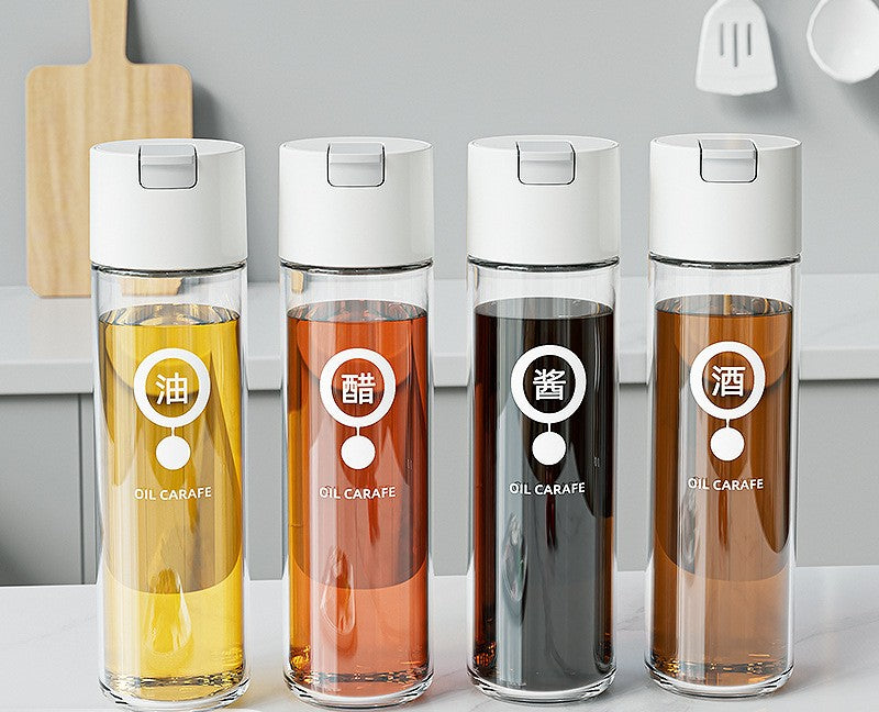 好宅選品 🏠 自動開合玻璃油壺 調味收納盒 獨立放勺 裝油 倒油 防漏 廚房家用 調味罐 防潮