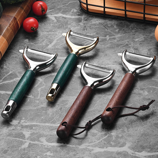 工業風不銹鋼削皮刀 家用多功能木柄削皮器 刨刀切絲刀