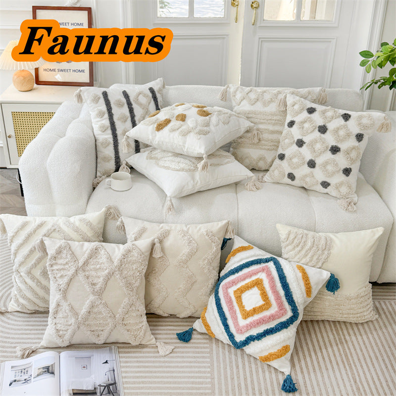 ins 波西米亞 簇絨圈絨帆布刺繡 客廳抱枕 沙發靠枕靠墊