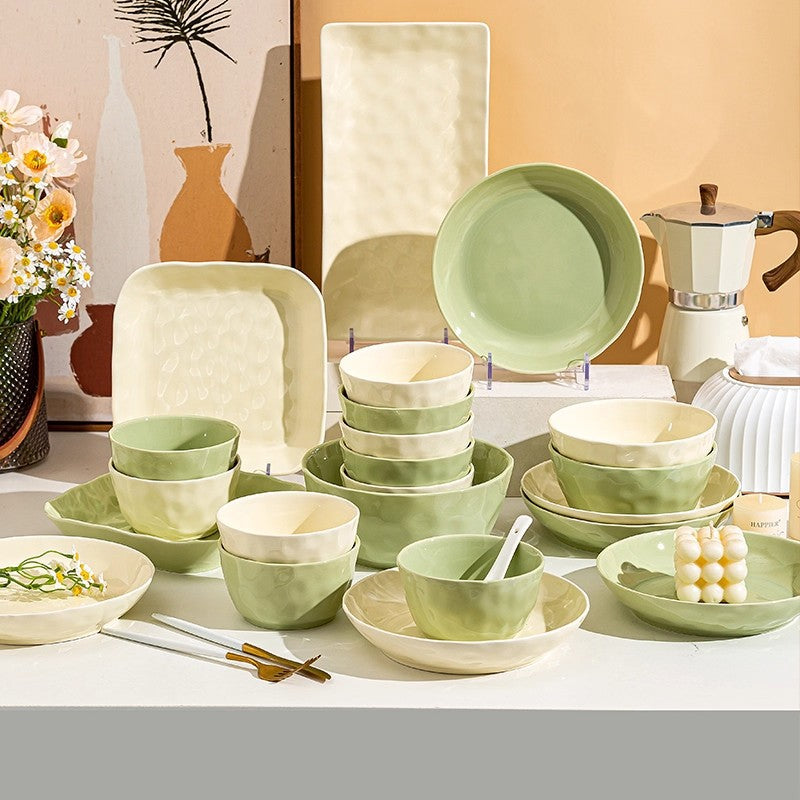 ins 奶油風格 碗碟套裝 陶瓷 餐具 喬遷新居 結婚禮物 碗碟筷碗盤 家用 碗筷 魚盤 方盤