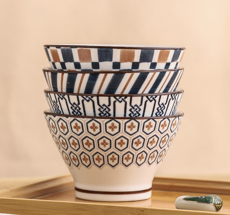 好宅選品 🏠 日式圖騰陶瓷碗 斗笠碗 飯碗 釉下彩 器皿 湯碗 餐具