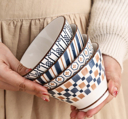 好宅選品 🏠 日式圖騰陶瓷碗 斗笠碗 飯碗 釉下彩 器皿 湯碗 餐具