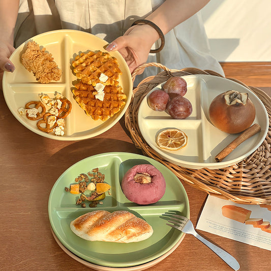 211餐盤 分隔定量盤 餐盤分格 圓形三格 陶瓷盤子 水果盤 陶瓷盤 三格盤