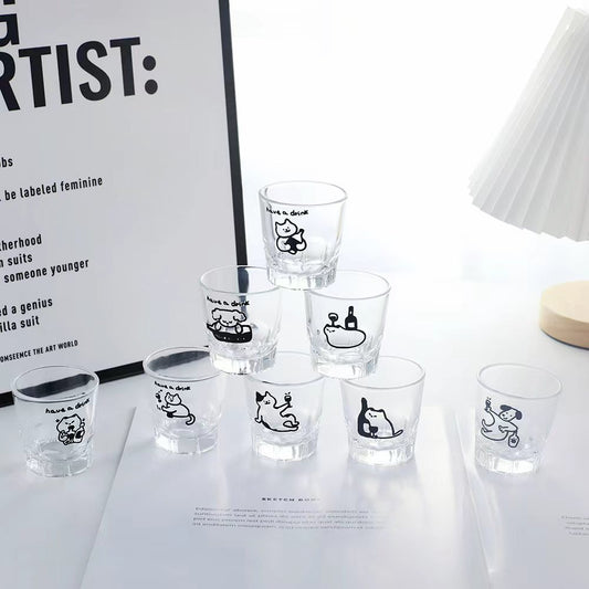 好宅選品 🏠 ins風小酒杯 燒酒杯 玻璃杯 簡約插圖 清酒杯