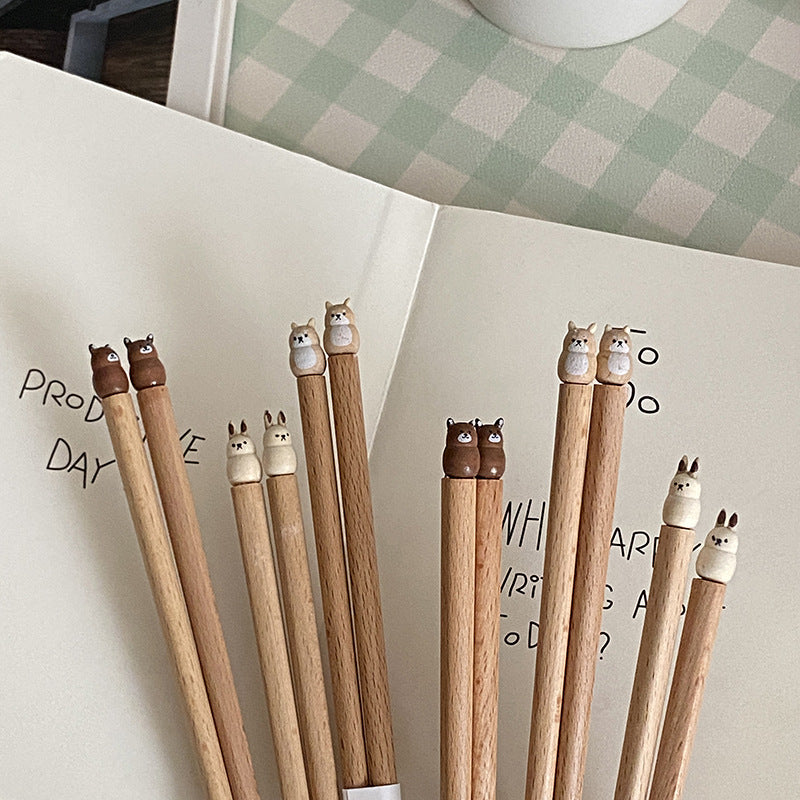 好宅選品 🏠 可愛卡通 小熊 兔子 小狗 小貓 實木筷 家用筷子 情侶 成雙成對 賀禮