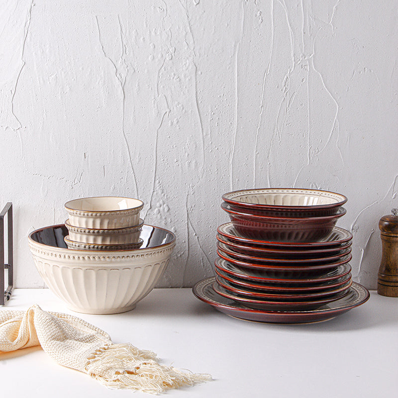 好宅選品 🏠 美式復古餐具組 飯碗 平盤 歐式陶瓷 西餐盤 餐具碗碟套裝 深盤 淺盤