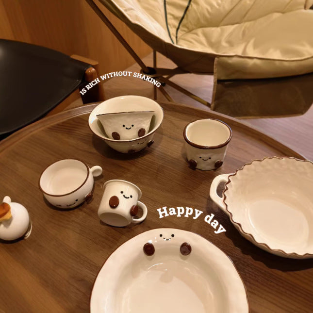 好宅選品 🏠 ins 可可豆系列 迷你杯 飯碗 甜點碗 沙拉盤 陶瓷碗  盤子 陶瓷盤