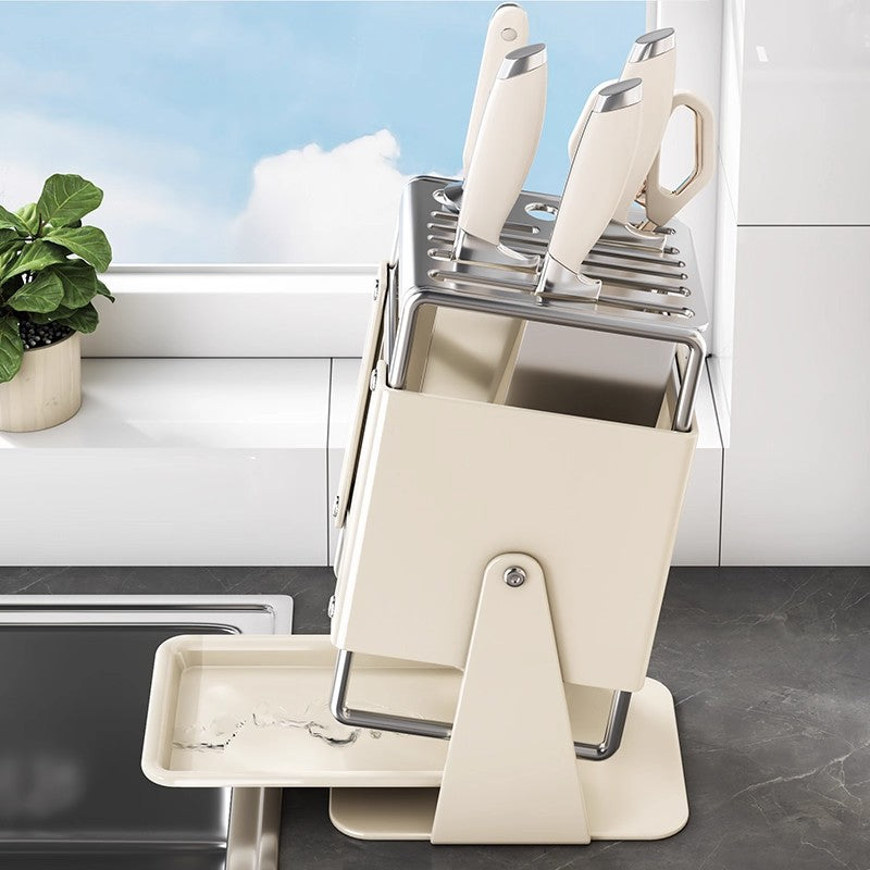 好宅選品 🏠 旋轉刀架 廚具 廚房用品 多功能 刀具 瀝水收納架 不銹鋼一體刀座 置物架