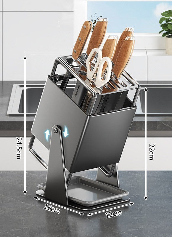 好宅選品 🏠 旋轉刀架 廚具 廚房用品 多功能 刀具 瀝水收納架 不銹鋼一體刀座 置物架