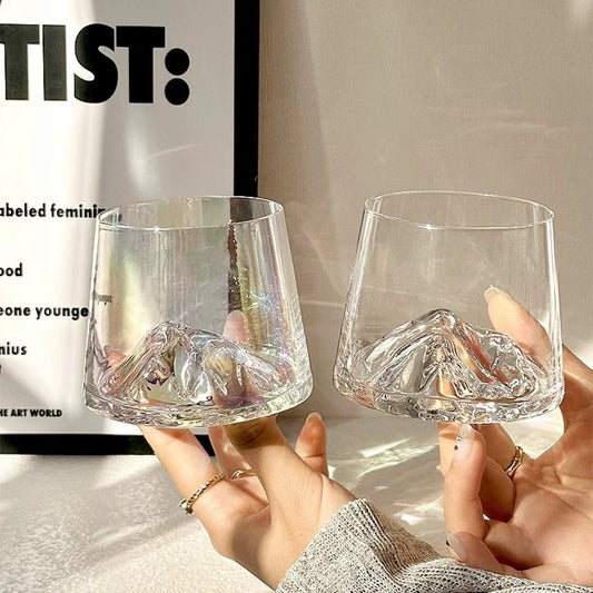 日式富士造型杯 高級感玻璃杯 小眾設計洋酒杯 威士忌杯 咖啡杯 冰山杯 玻璃杯 水杯