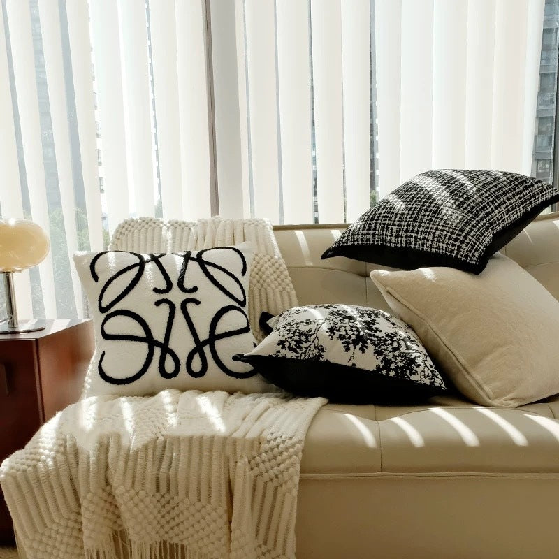 北歐 ins 咖棕色組合 刺繡 提花 沙發抱枕 幾何圖案 枕頭套 沙發裝飾