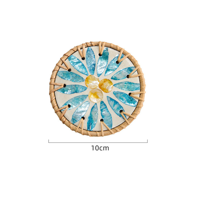 好宅選品 🏠 藤編彩色貝杯墊 隔熱防燙 茶几茶杯墊 碗墊 咖啡杯墊