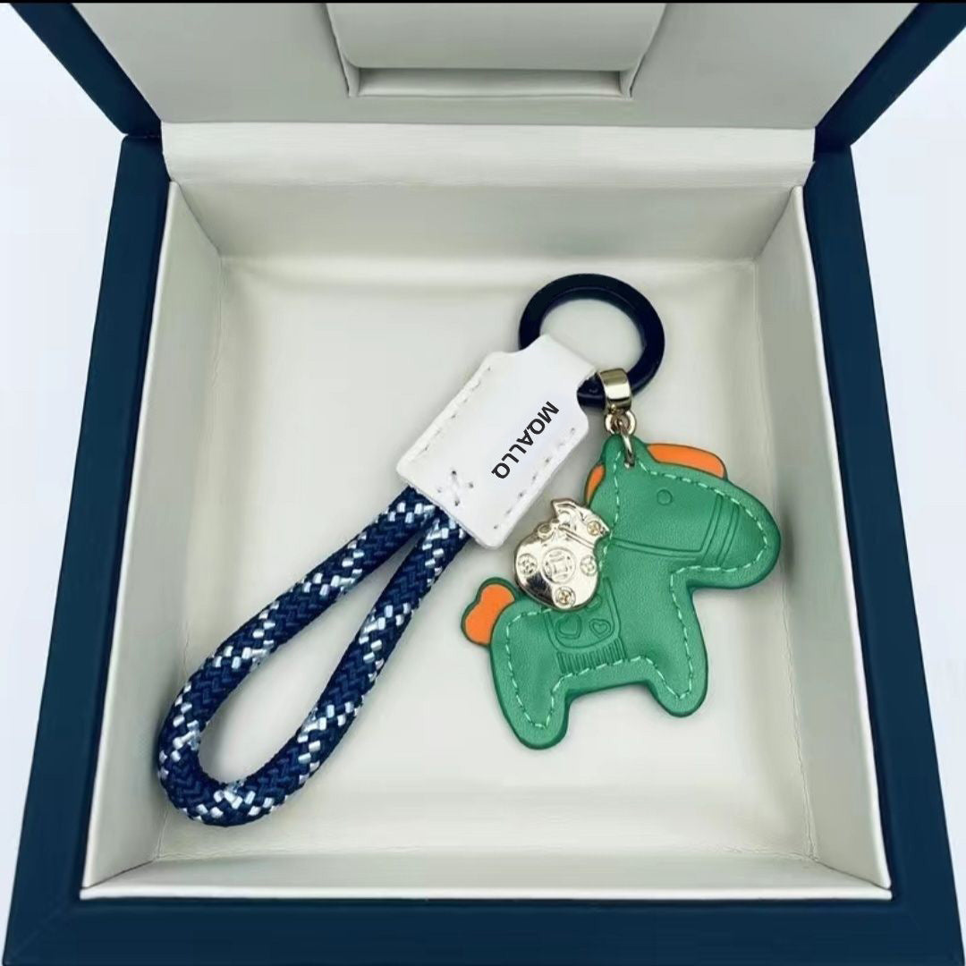 馬上有錢 手工牛皮汽車鑰匙圈掛件 精緻簡約 個性男女 情侶鑰匙圈掛繩