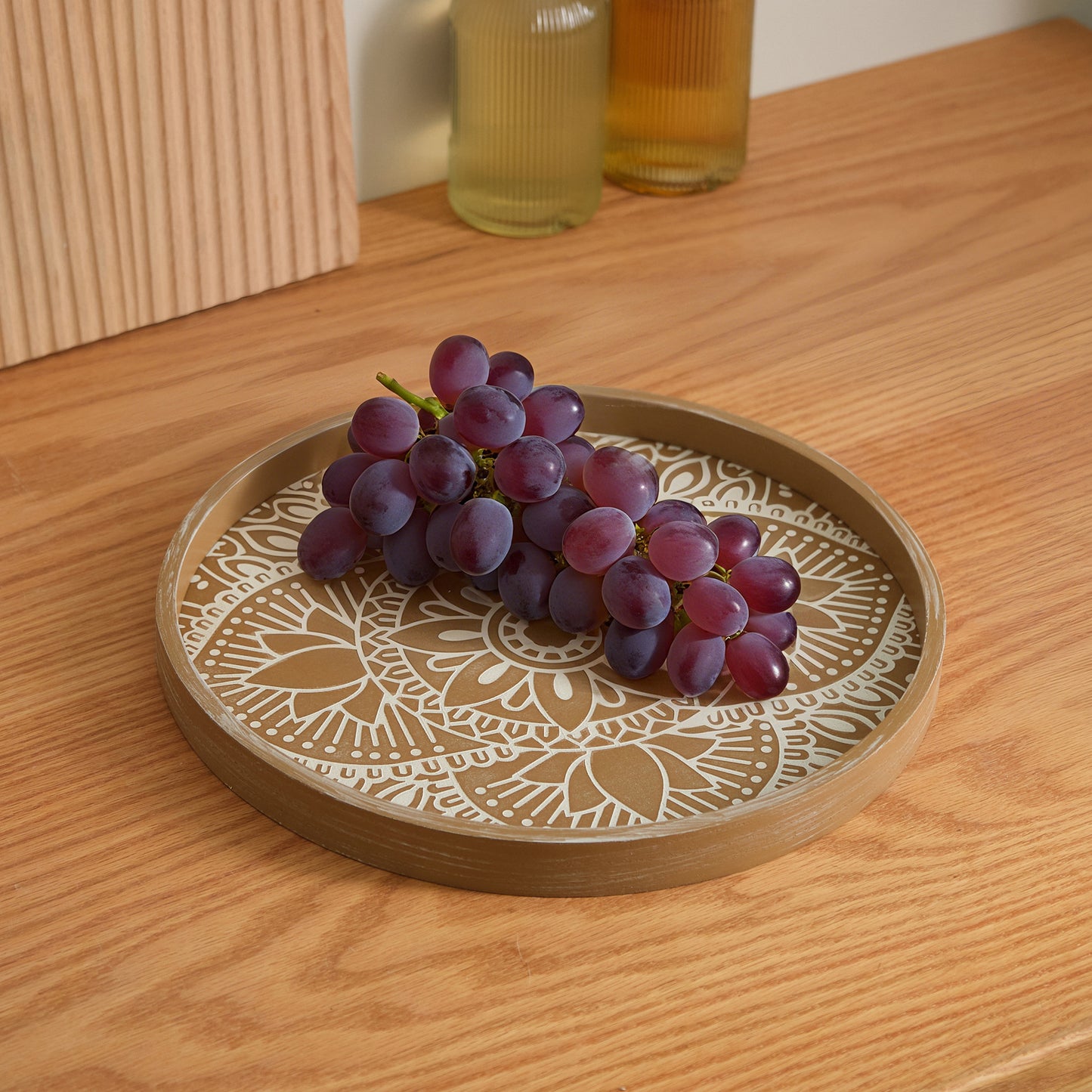 好宅選品 🏠 木質圖騰托盤 收納置物托盤 歐式復古 擺飾 木盤 裝飾盤