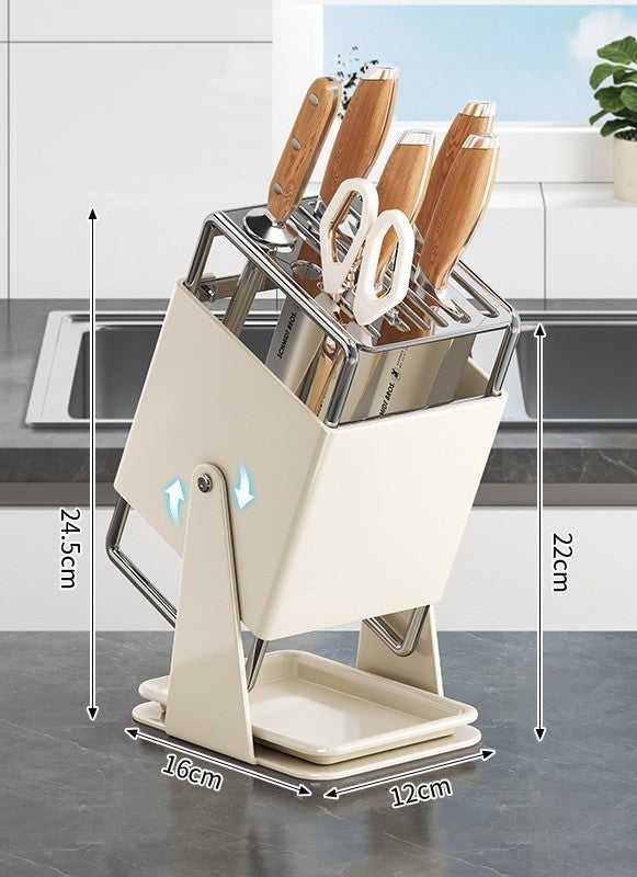 好宅選品 🏠 旋轉刀架 廚具 廚房用品 多功能 刀具 瀝水收納架 不銹鋼一體刀座 置物架