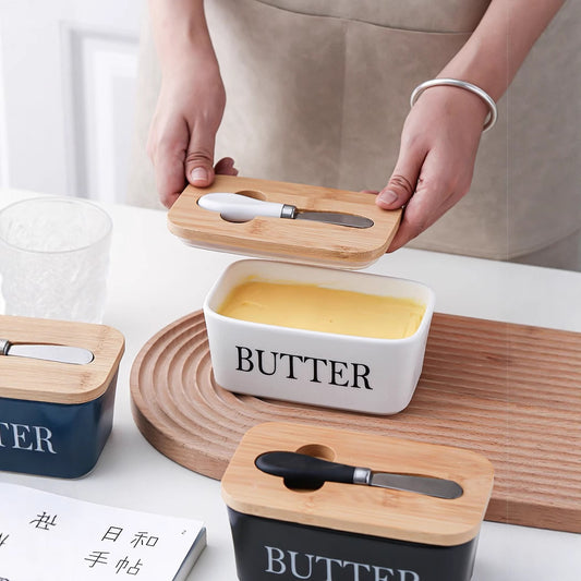 好宅選品 🏠長方形 陶瓷奶油盒 密封罐 奶油刀 西式 家用起司盒