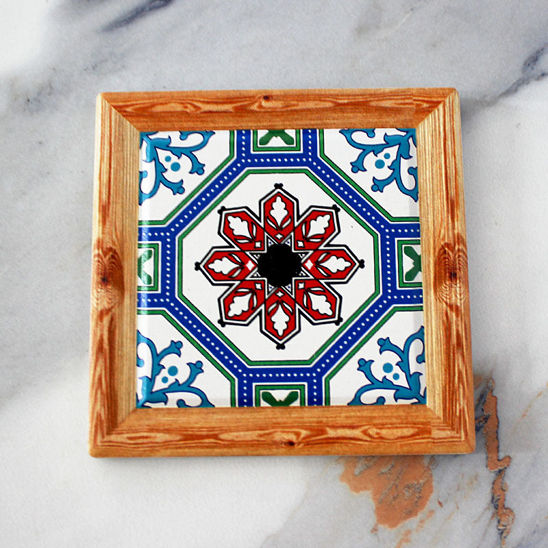 好宅選品 🏠 波希米亞 方形復古杯墊 隔熱墊 花磚 陶瓷咖啡杯墊 桌面裝飾品