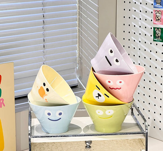 好宅選品 🏠 表情包 陶瓷飯碗 餐具 斗笠碗 防燙 飯碗 沙拉碗 一家人飯碗
