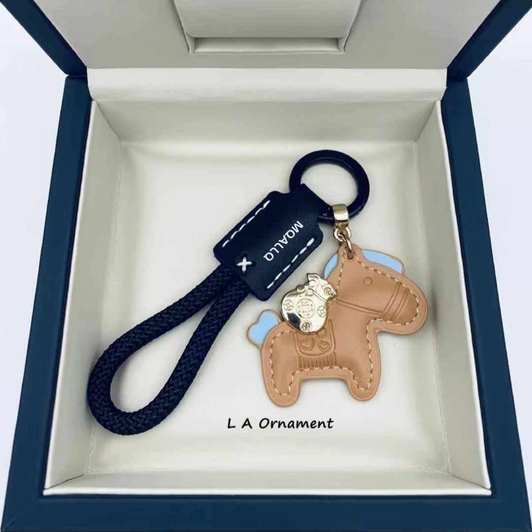 馬上有錢 手工牛皮汽車鑰匙圈掛件 精緻簡約 個性男女 情侶鑰匙圈掛繩