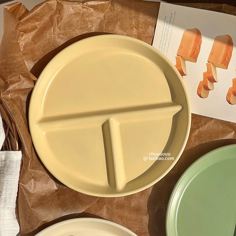 211餐盤 分隔定量盤 餐盤分格 圓形三格 陶瓷盤子 水果盤 陶瓷盤 三格盤