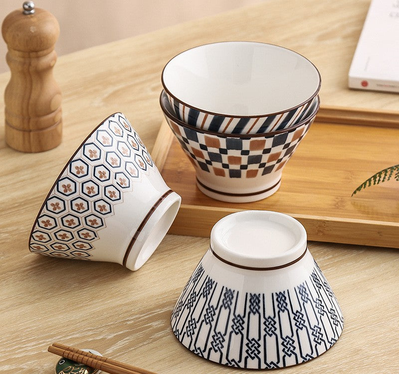 好宅選品 🏠 日式圖騰陶瓷碗 斗笠碗 飯碗 釉下彩 器皿 湯碗 餐具