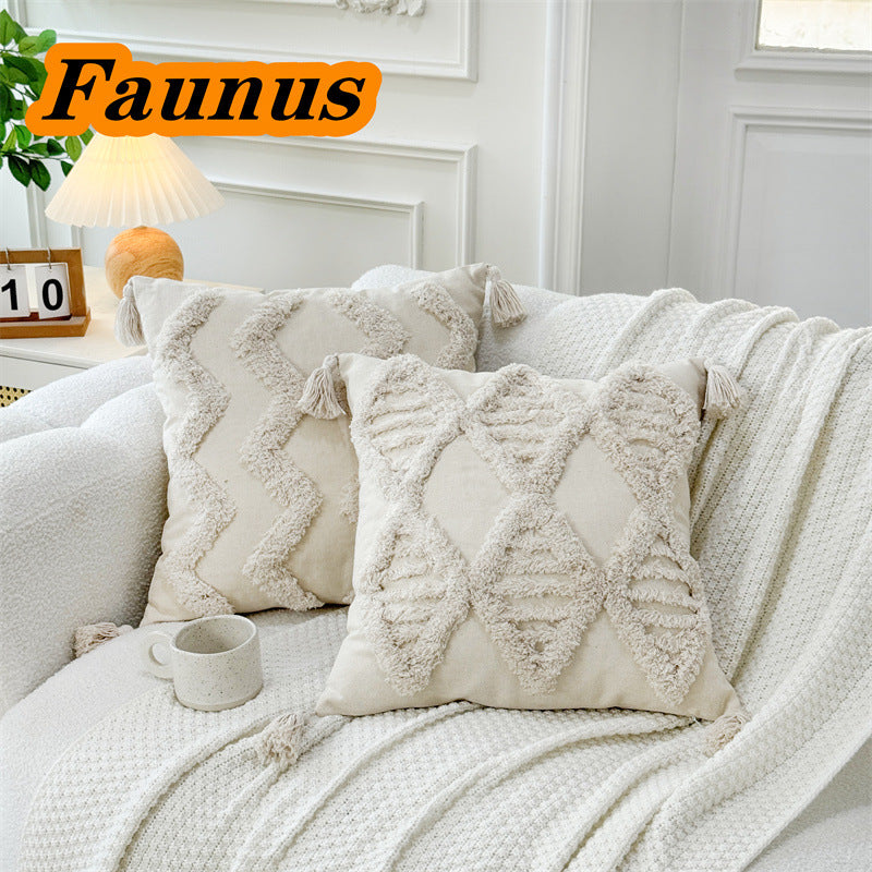 ins 波西米亞 簇絨圈絨帆布刺繡 客廳抱枕 沙發靠枕靠墊