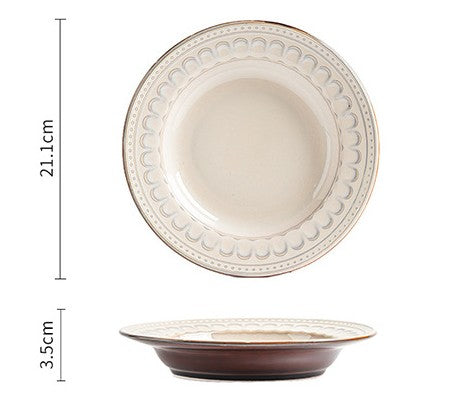 好宅選品 🏠 美式復古餐具組 飯碗 平盤 歐式陶瓷 西餐盤 餐具碗碟套裝 深盤 淺盤