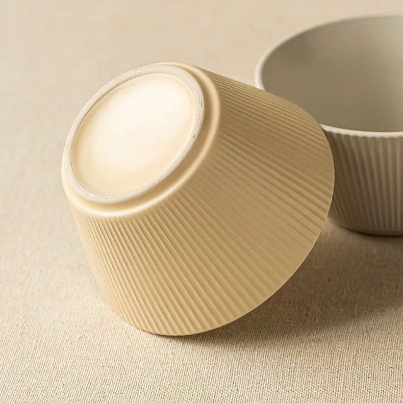 好宅選品 🏠 無印風格 陶瓷斗笠碗 純色條紋 奶油色系 飯碗 碗 陶瓷碗