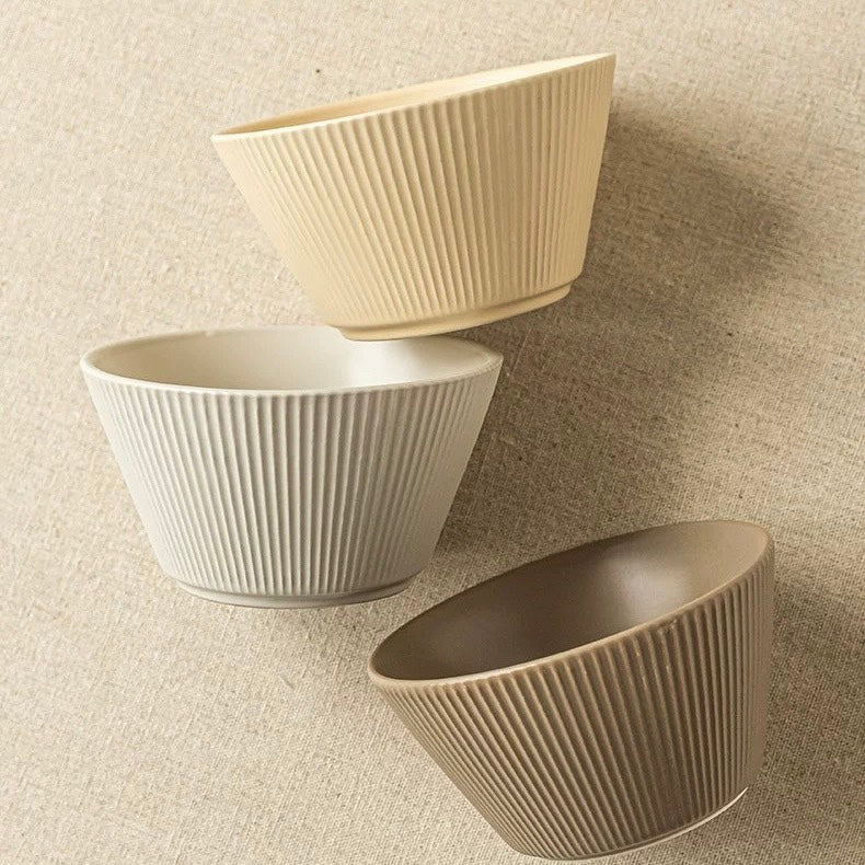 好宅選品 🏠 無印風格 陶瓷斗笠碗 純色條紋 奶油色系 飯碗 碗 陶瓷碗