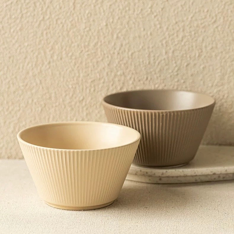 好宅選品 🏠 無印風格 陶瓷斗笠碗 純色條紋 奶油色系 飯碗 碗 陶瓷碗
