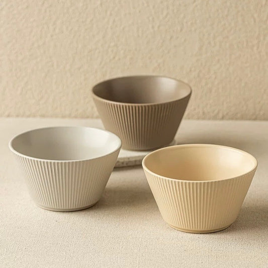 好宅選品 🏠 無印風格 陶瓷斗笠碗 純色條紋 奶油色系 飯碗 碗 陶瓷碗