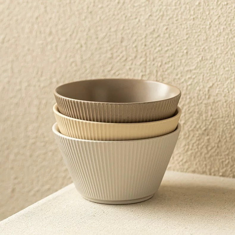 好宅選品 🏠 無印風格 陶瓷斗笠碗 純色條紋 奶油色系 飯碗 碗 陶瓷碗