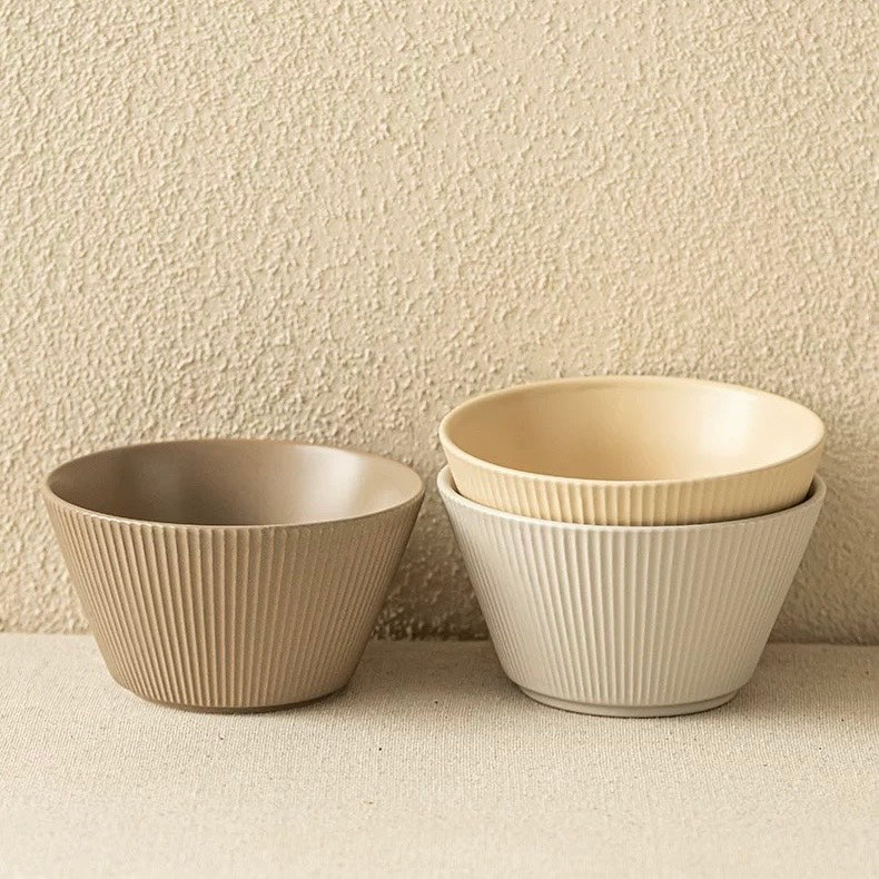 好宅選品 🏠 無印風格 陶瓷斗笠碗 純色條紋 奶油色系 飯碗 碗 陶瓷碗