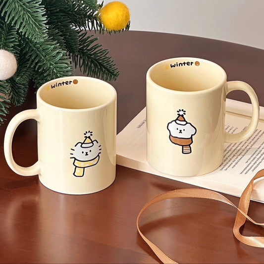 好宅選品 🏠 ins 情侶對杯 圍巾小貓 小狗 企鵝 陶瓷杯 早餐杯 馬克杯 生日禮物