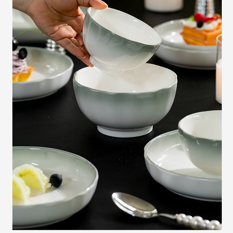 好宅選品 🏠 漸層綠輕奢  碗碟組 釉下彩 飯碗陶瓷盤 碗盤 餐具