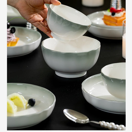 好宅選品 🏠 漸層綠輕奢  碗碟組 釉下彩 飯碗陶瓷盤 碗盤 餐具