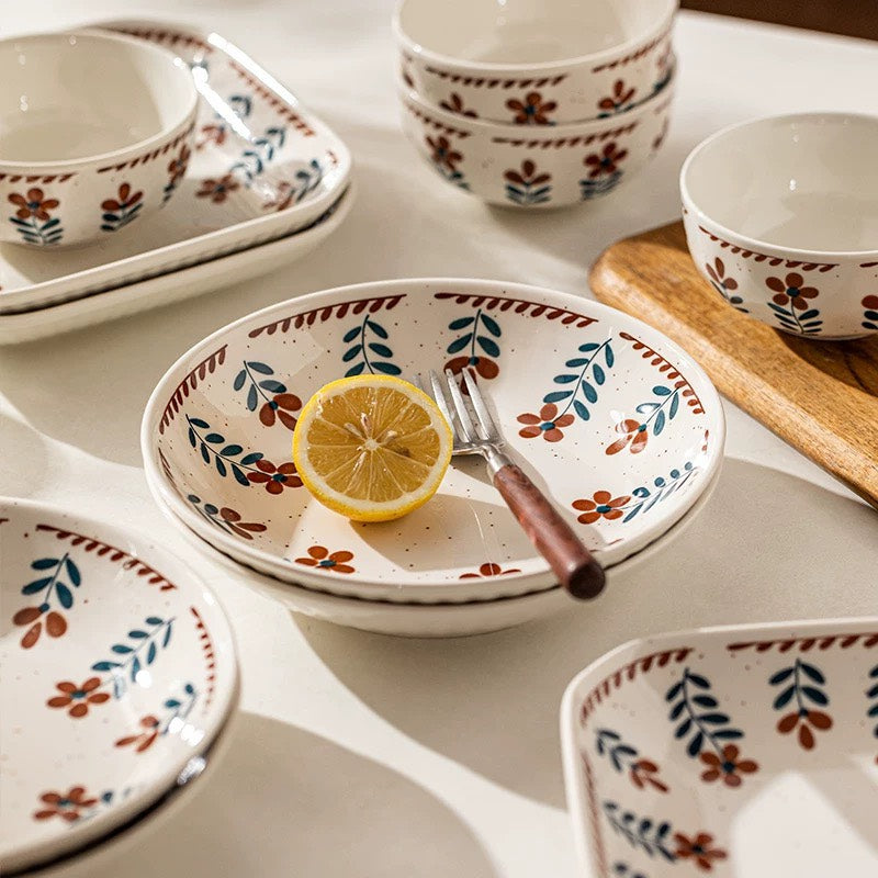 好宅選品 🏠 復古小花系列 深盤 淺盤 方盤 日式浮雕 沙拉盤 花形碟4英吋 甜穗 骨碟 點心碟