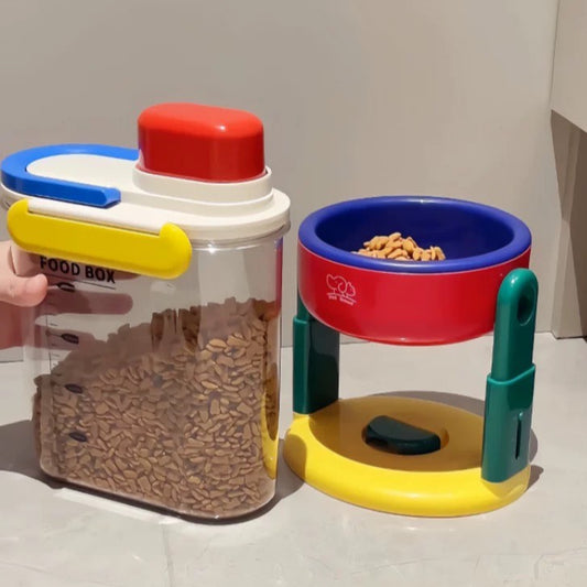 好宅選品 🏠 多巴胺寵物碗 飼料盒 吸盤防傾倒 升降可調式 狗盆 貓狗通用 水碗 狗碗 大容量收納盒 飼料分裝