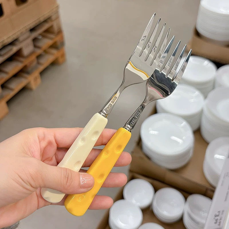 好宅選品 🏠 芝士餐具組 陶瓷柄 不鏽鋼叉匙 叉子 湯匙 西餐餐具