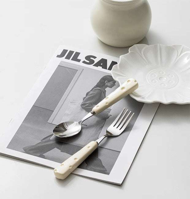 好宅選品 🏠 芝士餐具組 陶瓷柄 不鏽鋼叉匙 叉子 湯匙 西餐餐具