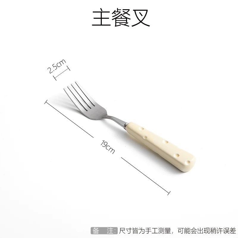 好宅選品 🏠 芝士餐具組 陶瓷柄 不鏽鋼叉匙 叉子 湯匙 西餐餐具