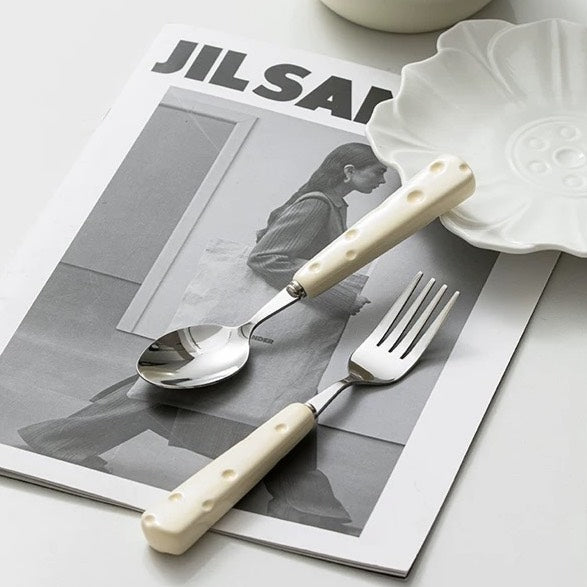 好宅選品 🏠 芝士餐具組 陶瓷柄 不鏽鋼叉匙 叉子 湯匙 西餐餐具