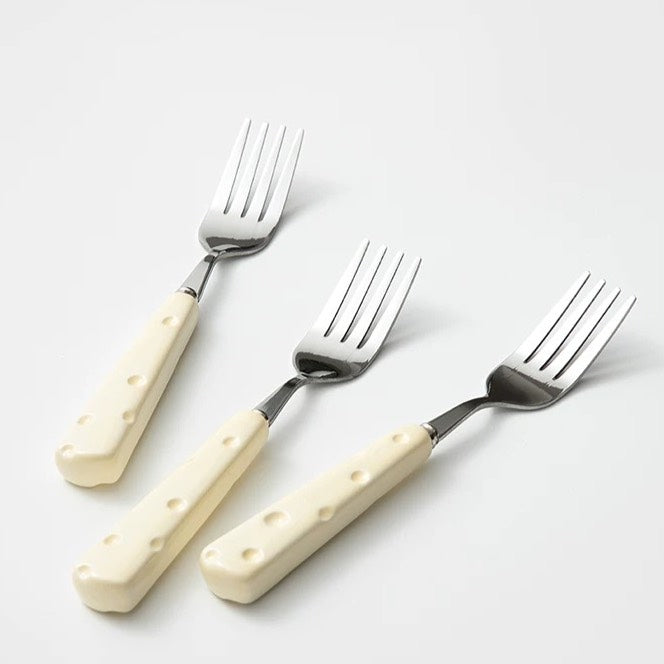 好宅選品 🏠 芝士餐具組 陶瓷柄 不鏽鋼叉匙 叉子 湯匙 西餐餐具