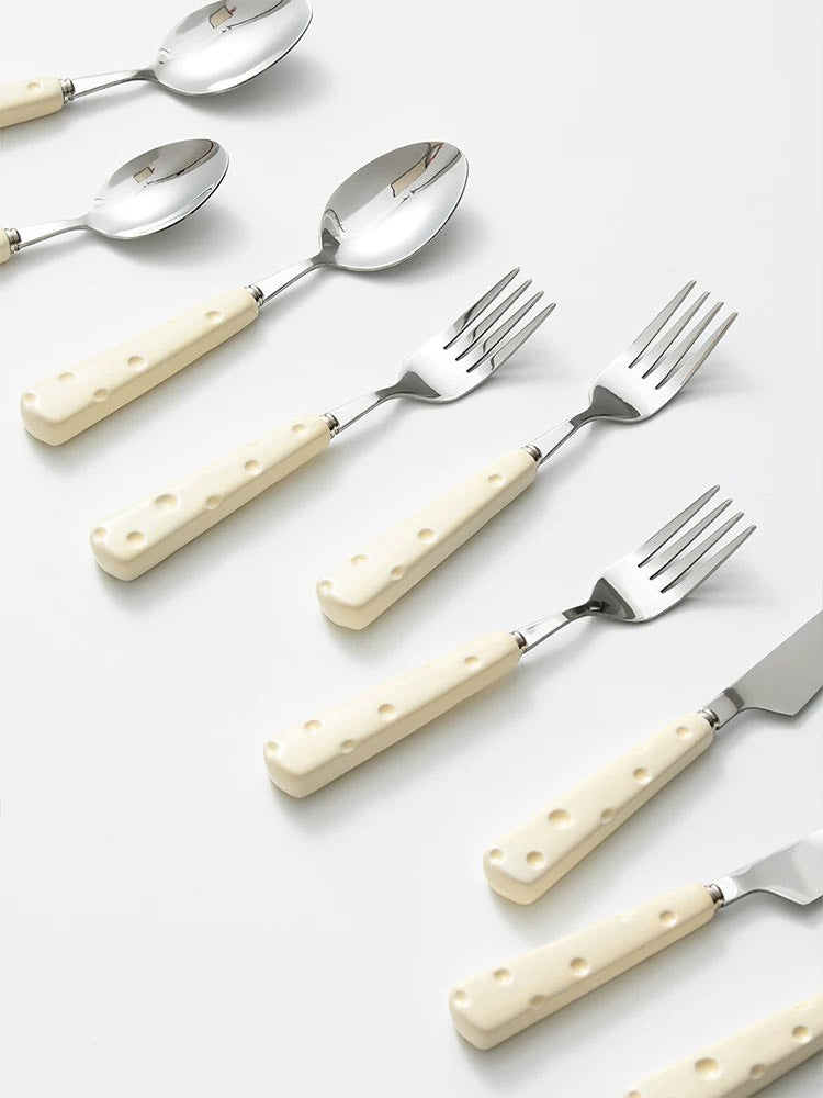 好宅選品 🏠 芝士餐具組 陶瓷柄 不鏽鋼叉匙 叉子 湯匙 西餐餐具