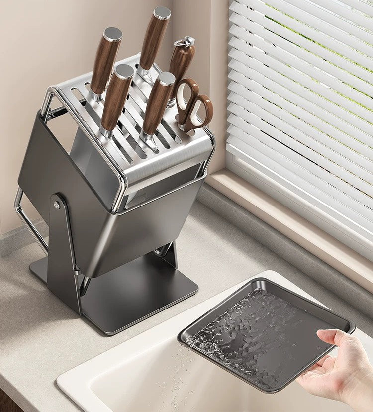 好宅選品 🏠 旋轉刀架 廚具 廚房用品 多功能 刀具 瀝水收納架 不銹鋼一體刀座 置物架